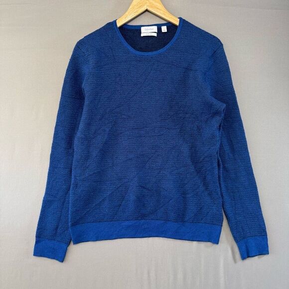 Calvin Klein Men’s Blue Round Neck Sweater Size S Italian Yarn Merino Wool Blend - Picture 1 of 9